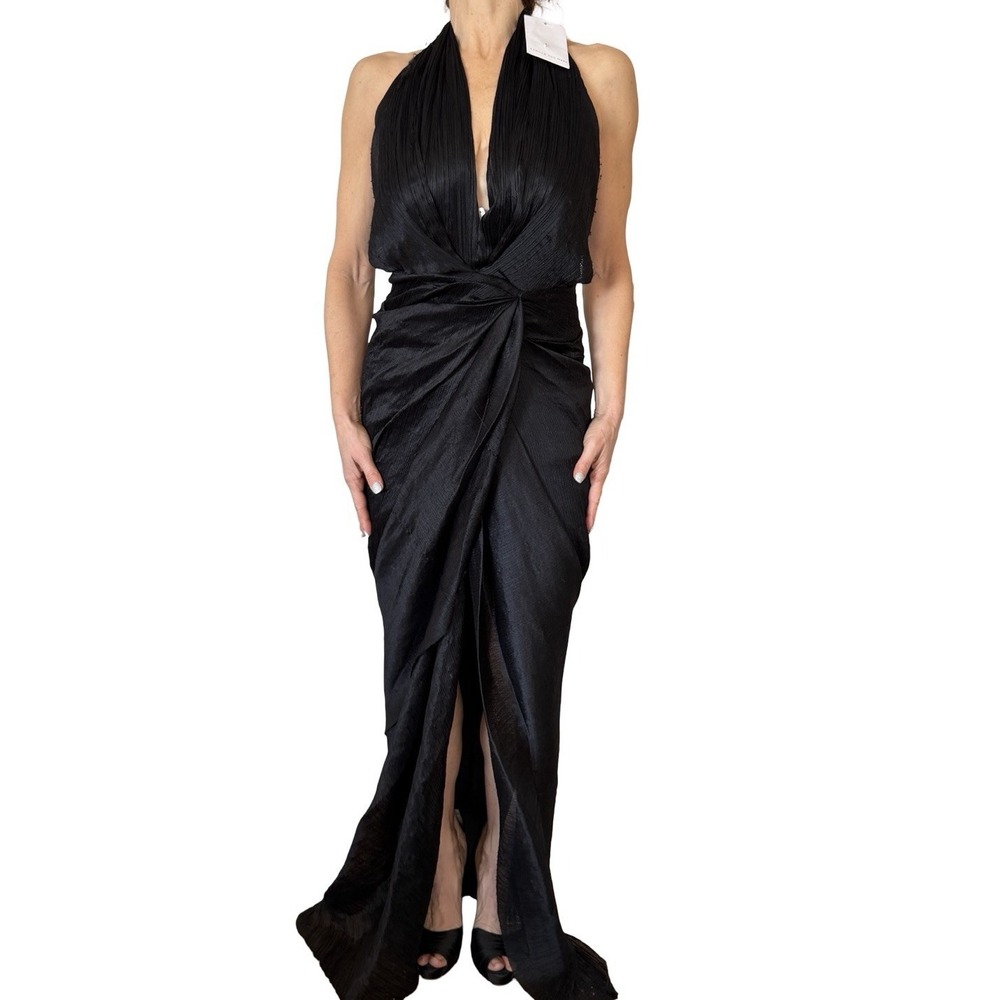 Camilla And Marc Places Dress Black Plisse Pleated Drape Halter Gown NWT 4 $1k - Picture 2 of 16